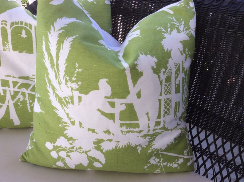 Thibaut Pillow Covers in Green and White South Seas Linen image 1