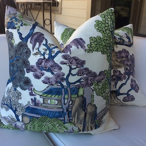 THIBAUT “Asian Scenic”in blue and purple pillow cover