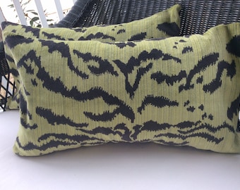 Scalamandre "Le Tigre" Pillow Cover in Rich Moss and Espresso