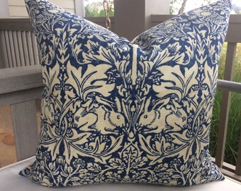 William Morris "Brer Rabbit" in indigo and off white pillow cover