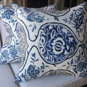 Schumacher “Katsugi” in blue pillow covers
