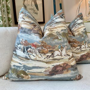 Mulberry Home “Morning Gallop” in Blue and Sand Pillow Cover