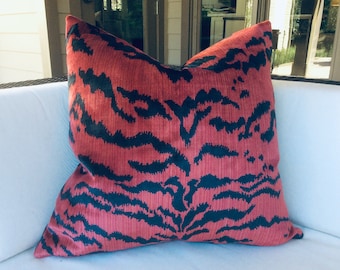 Scalamandre Pillow Cover - "Le Tigre" Red & Black Velvet