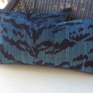 Scalamandre Pillow Cover in Ocean Blue and Black "Le Tigre" Velvet,