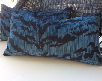 Scalamandre Pillow Cover in Ocean Blue and Black "Le Tigre" Velvet,