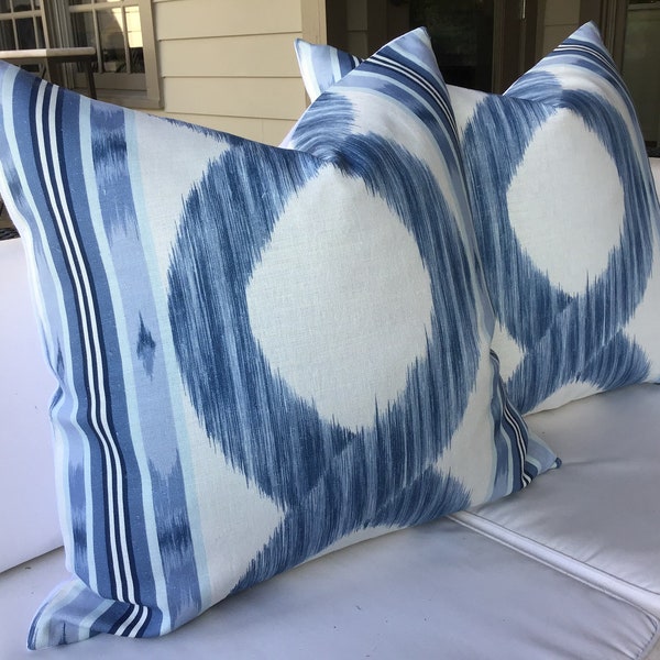 Manuel Canovas ZARINA Pillow Cover in Saphir (blue) and white linen