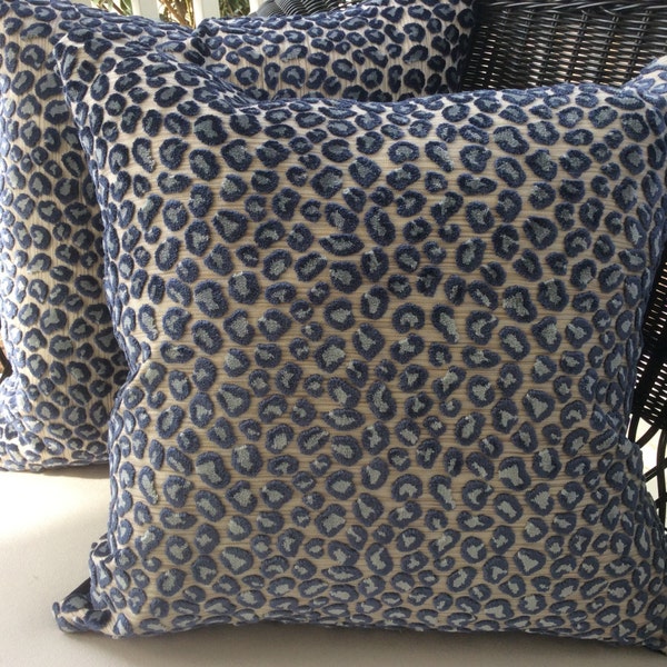 Blue Leopard Pillow Etsy