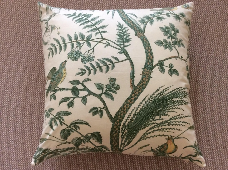 Brunschwig and Fils Bird and Thistle in green pillow cover image 1