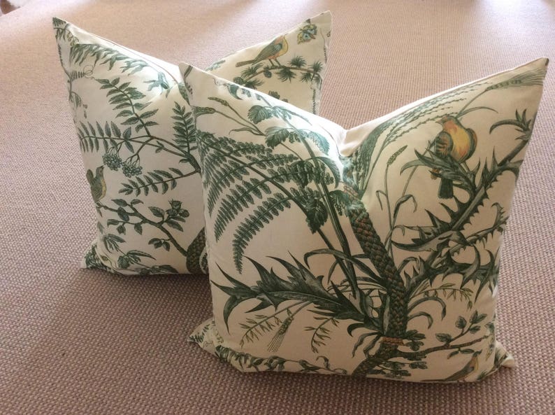 Brunschwig and Fils Bird and Thistle in green pillow cover image 4