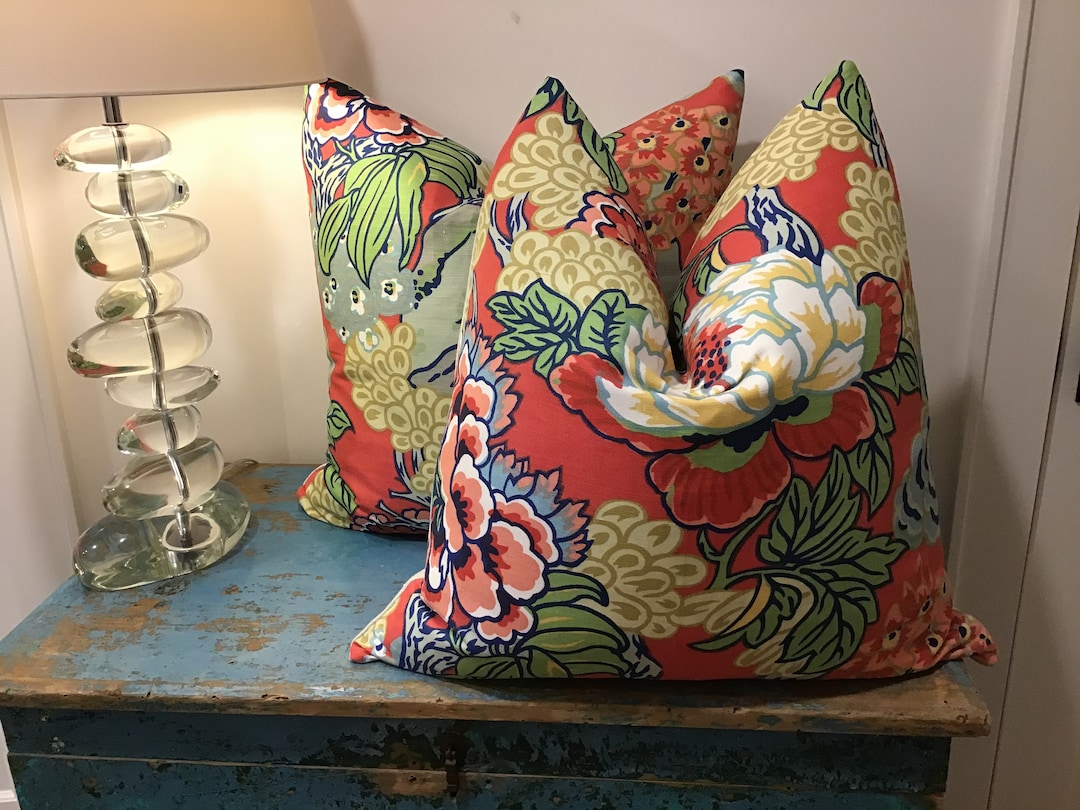 Thibaut Honshu Cover in Coral and Green Etsy