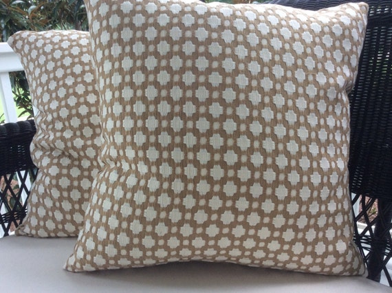 Schumacher Betwixt Pillow Cover, Biscuit Brown White Woven, Linen Backing