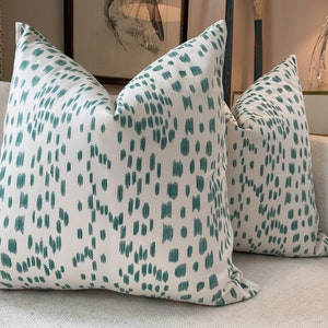 Brunschwig and Fils Pillow Cover in Les Touches Aqua and Cream Cotton, Cream Woven Backing