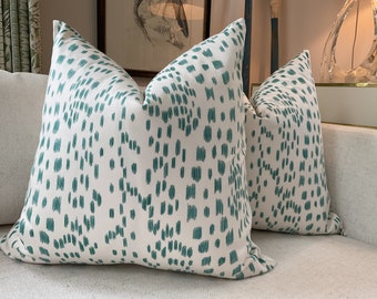 Brunschwig and Fils Pillow Cover, Les Touches Aqua Print, Cream Backing