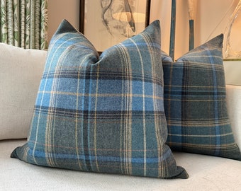 Kravet Shetland Plaid in blue wool by Mulberry for Kravet