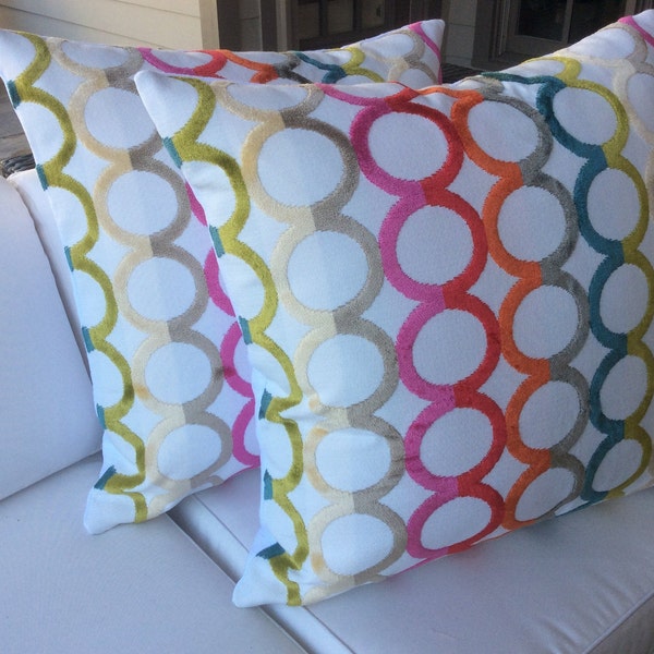 Stunning Jonathan Adler “Ringleader” velvet circle rainbow pillow covers