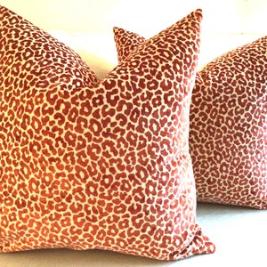 Timothy Corrigan for Schumacher Madeleine in Grenadine velvet animal spot cover in coral red