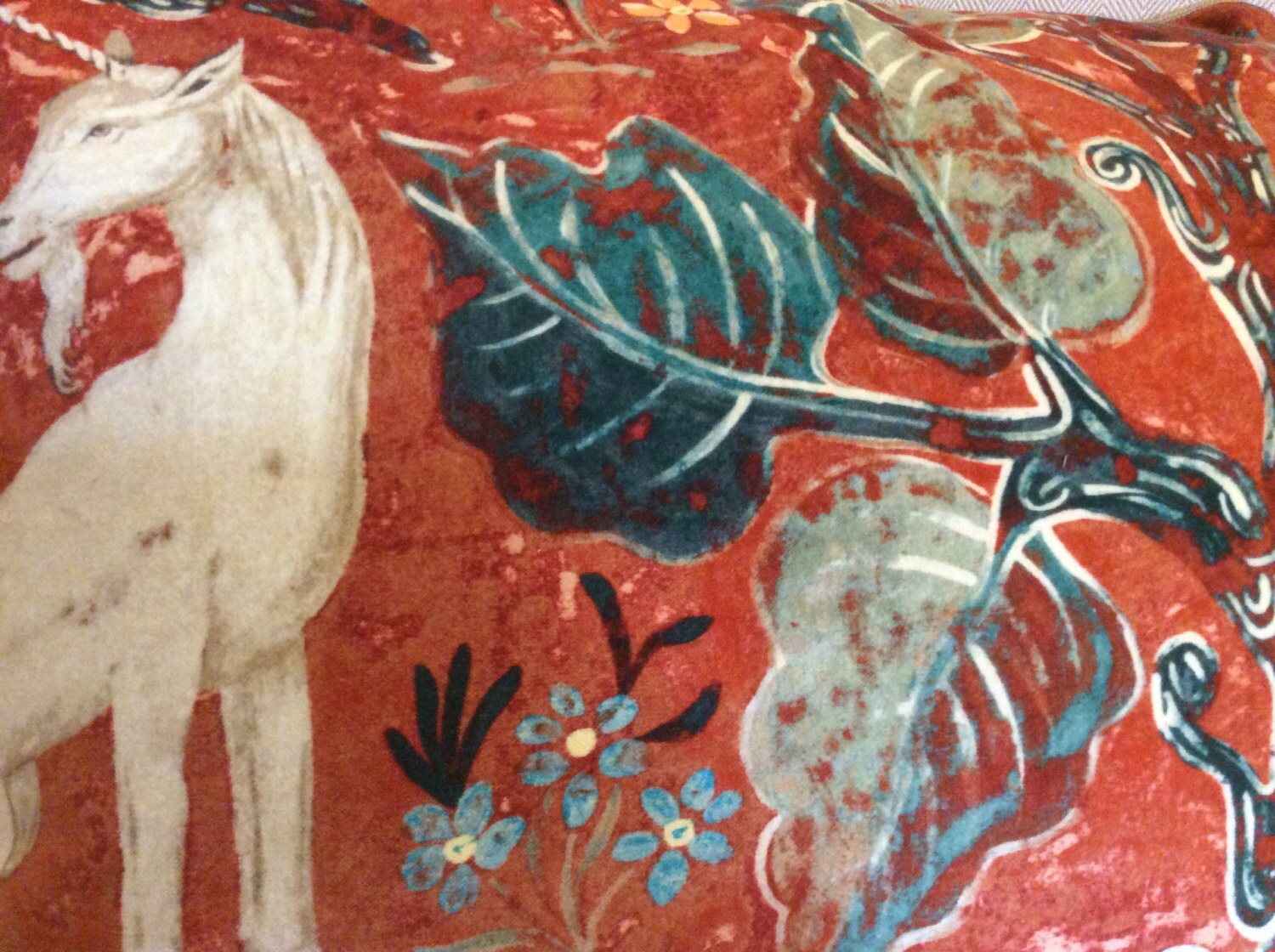 Zoffany Arden Velvet Pillow Cover, Venetian Red, Mythical Animals 26x14 ...