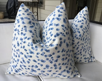 Ballard Designs Pillow Cover in Mira blue and white animal print