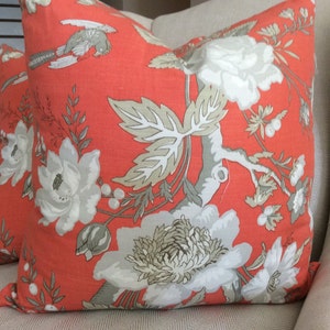 Thibaut NEMOUR Pillow Cover in Coral and Taupe  from the Enchantmant Collection, Linen Backing