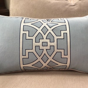 Schumacher Mary Mcdonald &quot;Don&#39;t Fret&quot; in sky linen embroidery pillow cover!