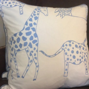 Schumacher Jungle Jubilee Pillow Cover in "SKY" , from the Lulu DK Designs for Children Collection, Blue Piping, Choose Size Option