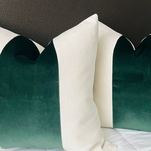 Classic Olive Green Velvet Panel With Oatmeal Linen Pillow Etsy