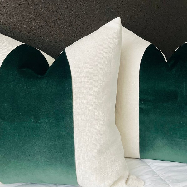 Classic Emerald Panel with Oatmeal Linen Pillow Cover