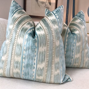 Brunschwig and Fils &quot;Bayeaux&quot; Velvet in Aqua Pillow Covers