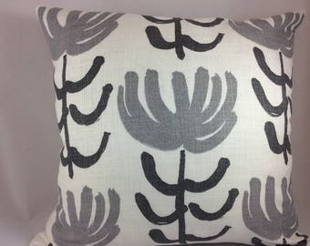 William Yeoward for Designer's Guild Pillow Cover in Pierrette Flowers in slate on White Linen, Linen Back