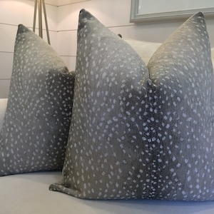 ANTELOPE by Lee Industries-chenille pillow cover in stone with velvet or antelope backg