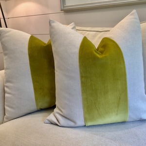 Classic Stunning Chartreuse Velvet Panel with Oatmeal Linen pillow cover