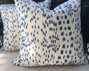 Brunschwig and Fils Le Touches Pillow Cover, Navy and White Cotton