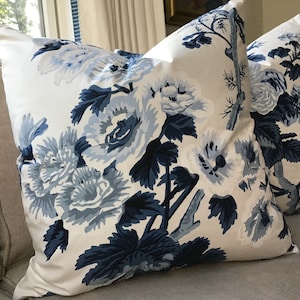 Schumacher Pyne  Hollyhock covers in Indigo