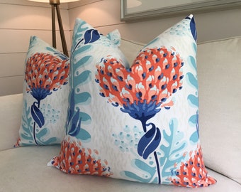 THIBAUT “TIVERTON” in Coral and blue  floral pillow cover