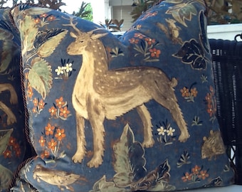 Zoffany blue ARDEN Animal Print Velvet Pillow Cover, 22x22, Down Insert Included, Choose Standing or Running Animal