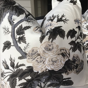 Schumacher  Pyne Hollyhock covers in Charcoal