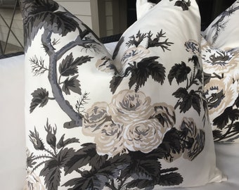 Schumacher  Pyne Hollyhock covers in Charcoal