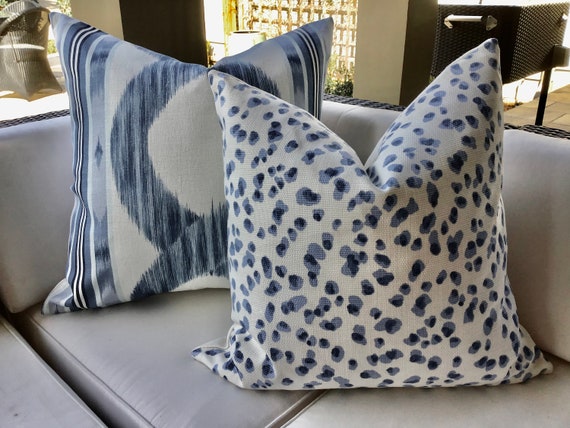Ballard Designs Pillow Cover in Mira blue and white animal print