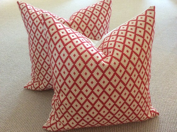 Manuel Canovas Pillow Cover In Red And Cream Diamond Etsy