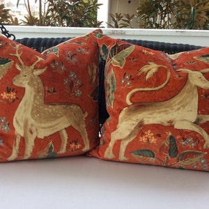 Zoffany Red Venetian Animal Print Velvet Pillow Cover, 18”,, Choose Standing or Running Animal