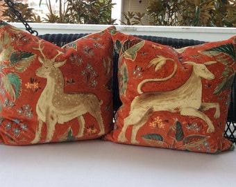 Zoffany Red Venetian Animal Print Velvet Pillow Cover, 18”,, Choose Standing or Running Animal