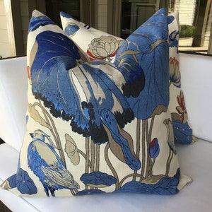 G.P. And J Baker “Nympheus” in Marine and Indigo pillow covers