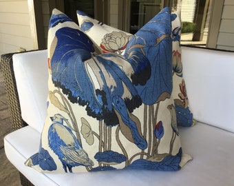 G.P. And J Baker “Nympheus” in Marine and Indigo pillow covers