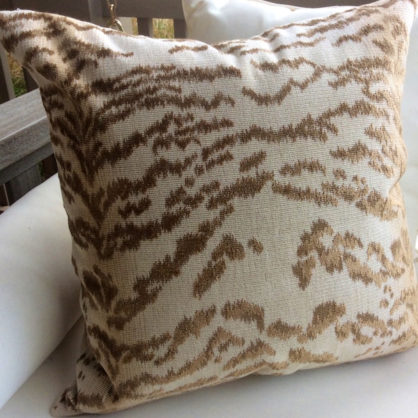 Cowtan and Tout Pillow  cover "RAJAH" in beige tiger -Tan Velvet Backing