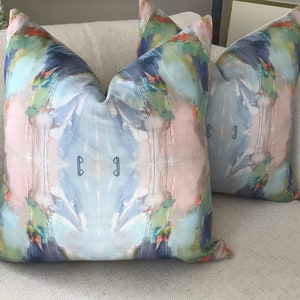 LAURA PARKS “Anna Pink” pillow covers in pink blue and green