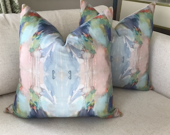 LAURA PARKS “Anna Pink” pillow covers in pink blue and green