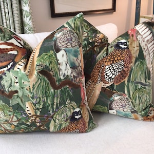 VELVET Mulberry for Lee Jofa GAME BIRDS in forest pillow cover