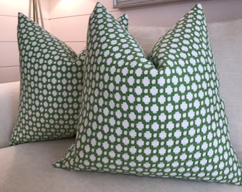 Schumacher “Betwixt” in Leaf and Blanc pillow cover