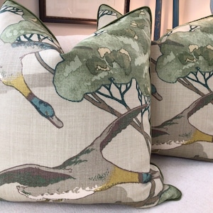 Lee Jofa “Flying Ducks in Emerald pillow covers