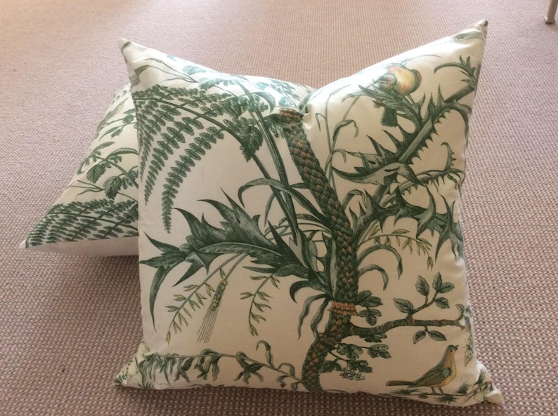 Brunschwig and Fils Bird and Thistle in green pillow cover image 5